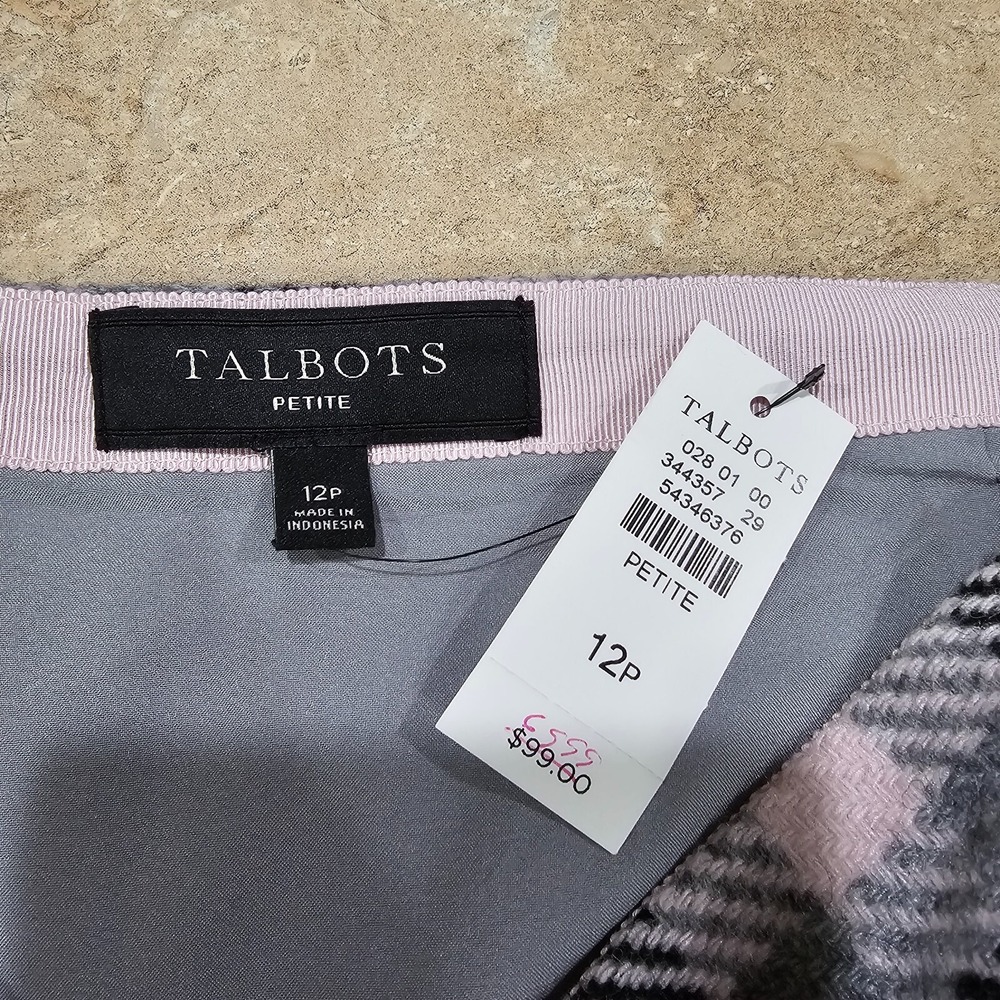 Talbots Plaid Mini Skirt Womens 12P Pink Grey Wool Blend Tweed A-Line NWT - Picture 4 of 5